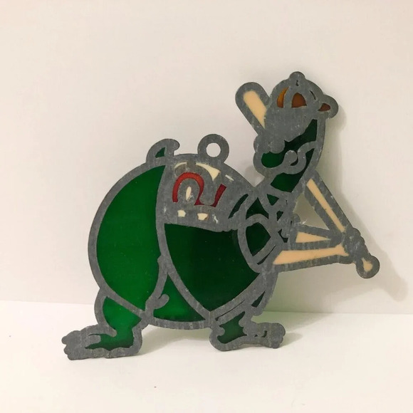 Vtg Dinosaur  Playing Baseball Suncatcher Small Window Hanging - Picture 5 of 12